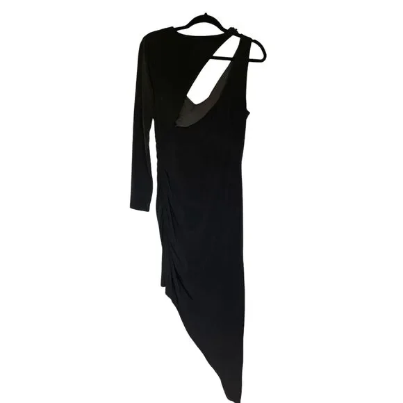 NWT BCBG MaxAzria Black Asymmetric Midi Dress Size M - Picture 6 of 13